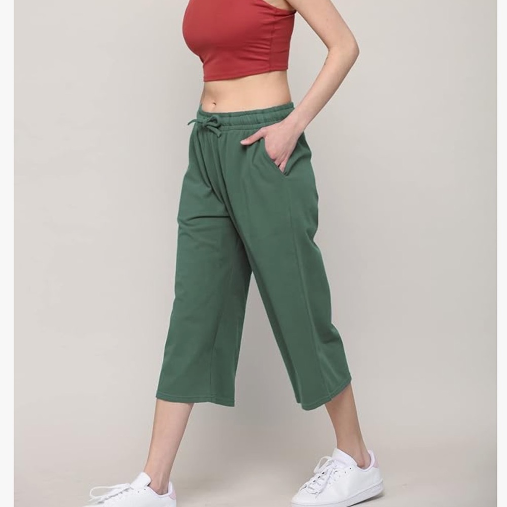 Wide Leg Capri Pants in Sea Pine Green - Picture 7 of 10